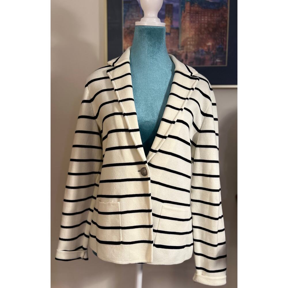 Talbots Knit Blazer Notch Collar Striped Sweater Jacket 
Size small